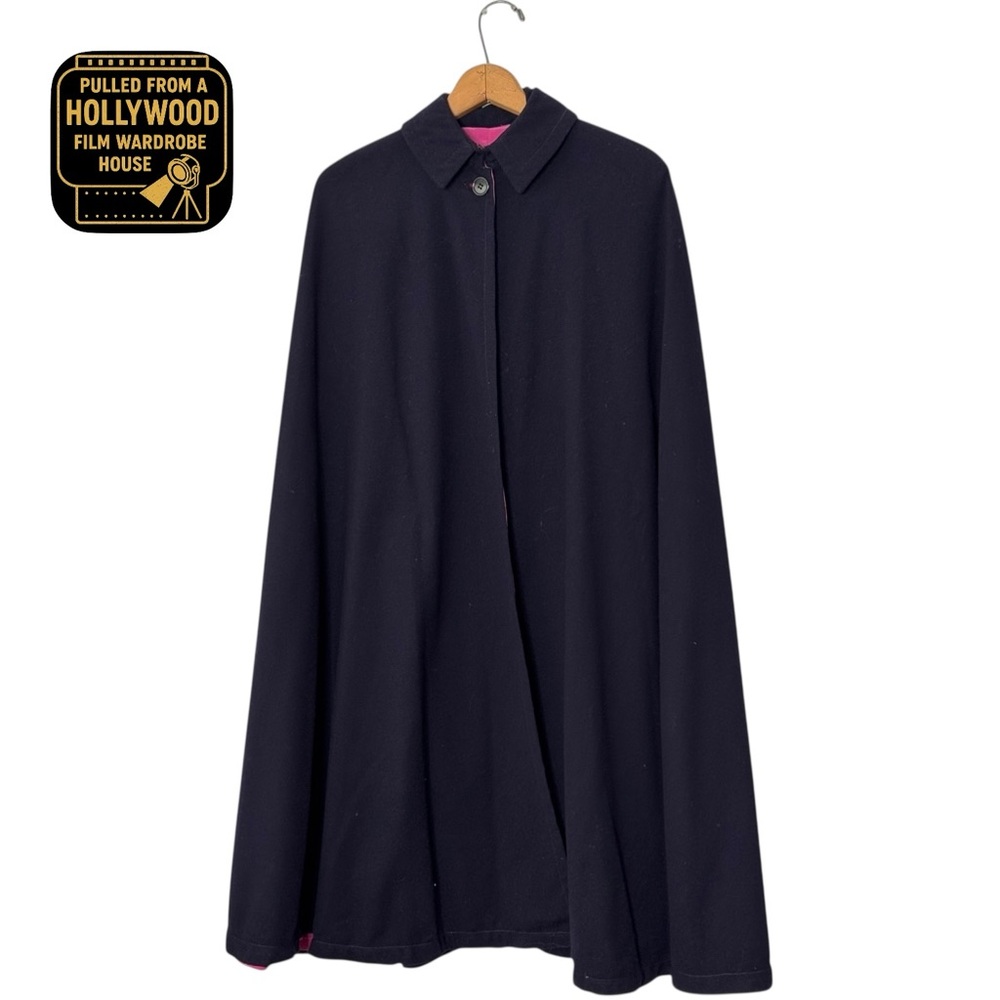 Vintage 1950s 1960s Navy Blue Cape with Pink Satin Lining
